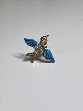 Vintage Tiny Bluebird of Happiness Pin Lapel Blue Rhinestone Eye Enamel Wear